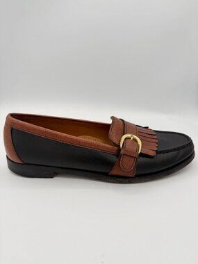 Vintage Cole Haan Men's Black Brown Loafers Leather Kiltie Buckle Academia 8.5